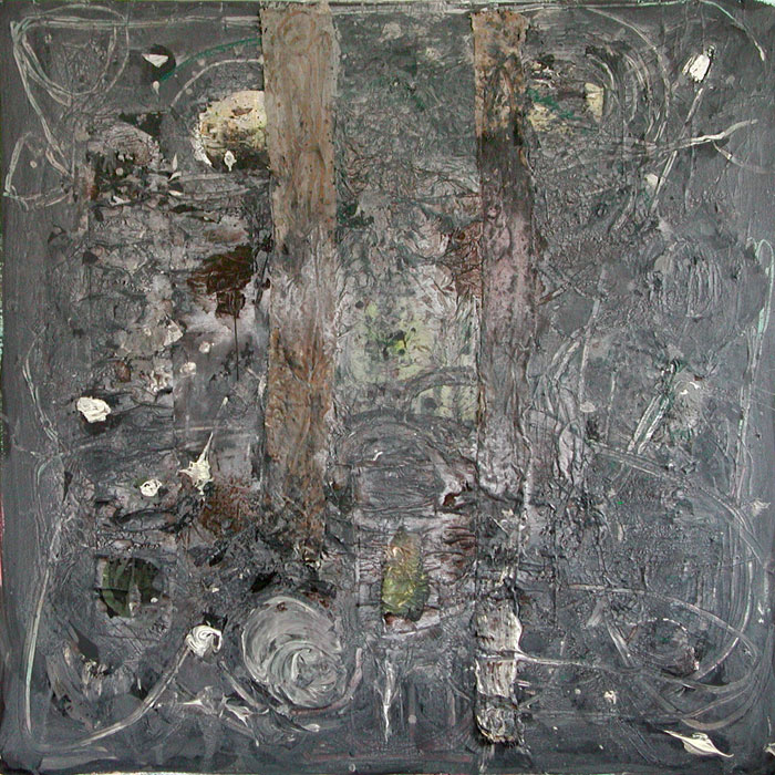 Nikola Dimitrov, Phönix, Collage, Acryl, Öl und Tusche auf Leinwand, 200 x 200 cm