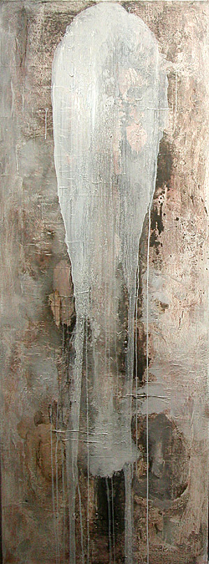 Nikola Dimitrov, Die Seele der Tiere, 2003, Acryl und Collage auf Leinwand, 250 x 93 cm