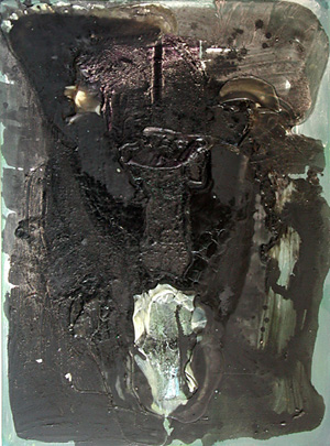 Dialoge, 2003, Acryl und Collage auf Leinwand, 88 x 65 cm