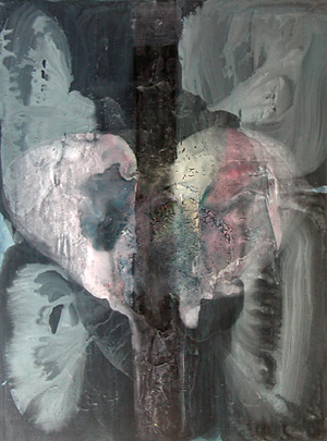 Dialoge, 2003, Acryl und Collage auf Leinwand, 88 x 65 cm