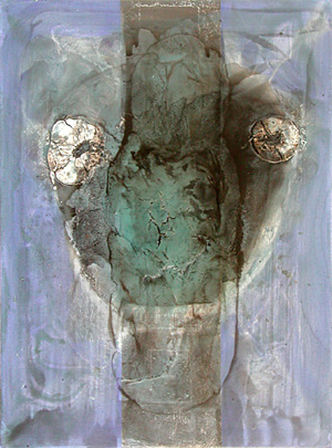 Dialoge, 2003, Acryl und Collage auf Leinwand, 88 x 65 cm