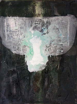 Dialoge, 2003, Acryl und Collage auf Leinwand, 88 x 65 cm