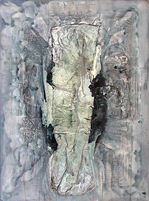 Dialoge, 2003, Acryl und Collage auf Leinwand, 88 x 65 cm