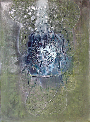 Dialoge, 2003, Acryl und Collage auf Leinwand, 88 x 65 cm