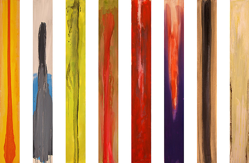 Nikola Dimitrov, Die Sieben Todsnden, 2005, Acryl auf Leinwand, 8-teilig, je 250 x 30 cm
