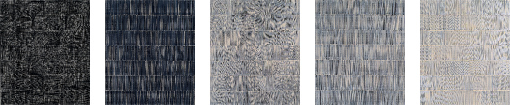 Nikola Dimitrov, Verklrte Nacht, 2012, 5 Bildtransformationen nach der Musik Arnold Schnbergs, je 105 x90 cm, Pigmente, Bindemittel, Lsungsmittel auf Leinwand