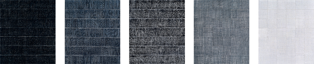 Nikola Dimitrov, Verklärte Nacht, 2012, 5 Bildtransformationen nach dem Gedicht von Richard Dehmel, je 105 x90 cm, Pigmente, Bindemittel, Lösungsmittel auf Leinwand