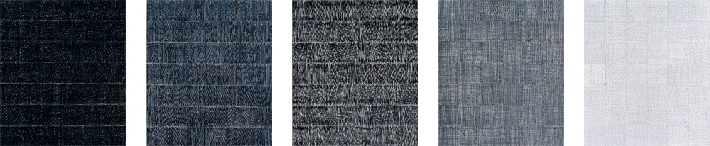 Nikola Dimitrov, Verklrte Nacht, 2012, 5 Bildtransformationen nach dem Gedicht von Richard Dehmel, je 105 x90 cm, Pigmente, Bindemittel, Lsungsmittel auf Leinwand
