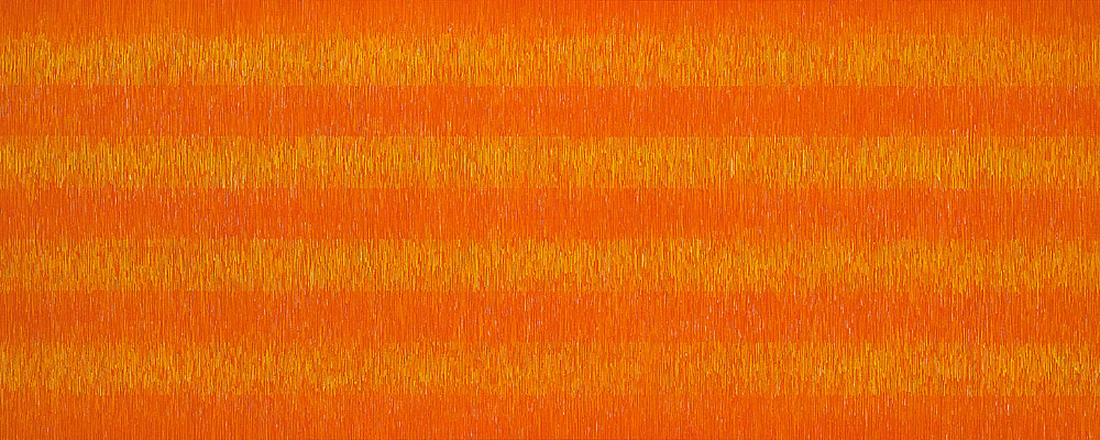 Nikola Dimitrov, FarbRaum OrangeGelb, 2014, Pigmente, Bindemittel, Lsungsmittel auf Leinwand, 120 x 300 cm