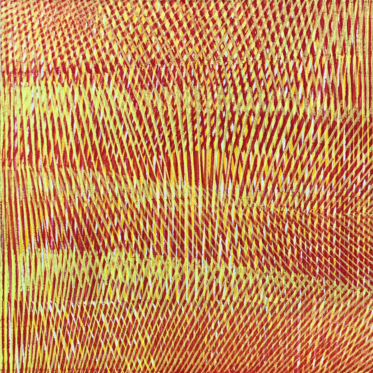 Nikola Dimitrov, >Bewegter FarbKlang GelbRot, 2018, Pigmente, Bindemittel auf Leinwand, 60 × 60 cm