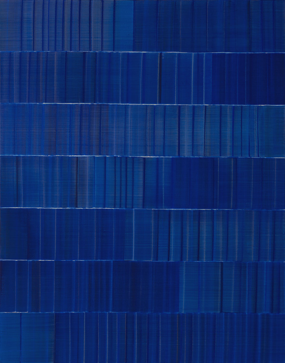 Nikola Dimitrov, FarbKlangBlau V, 2019, Pigmente, Bindemittel auf Leinwand, 140 × 110 cm