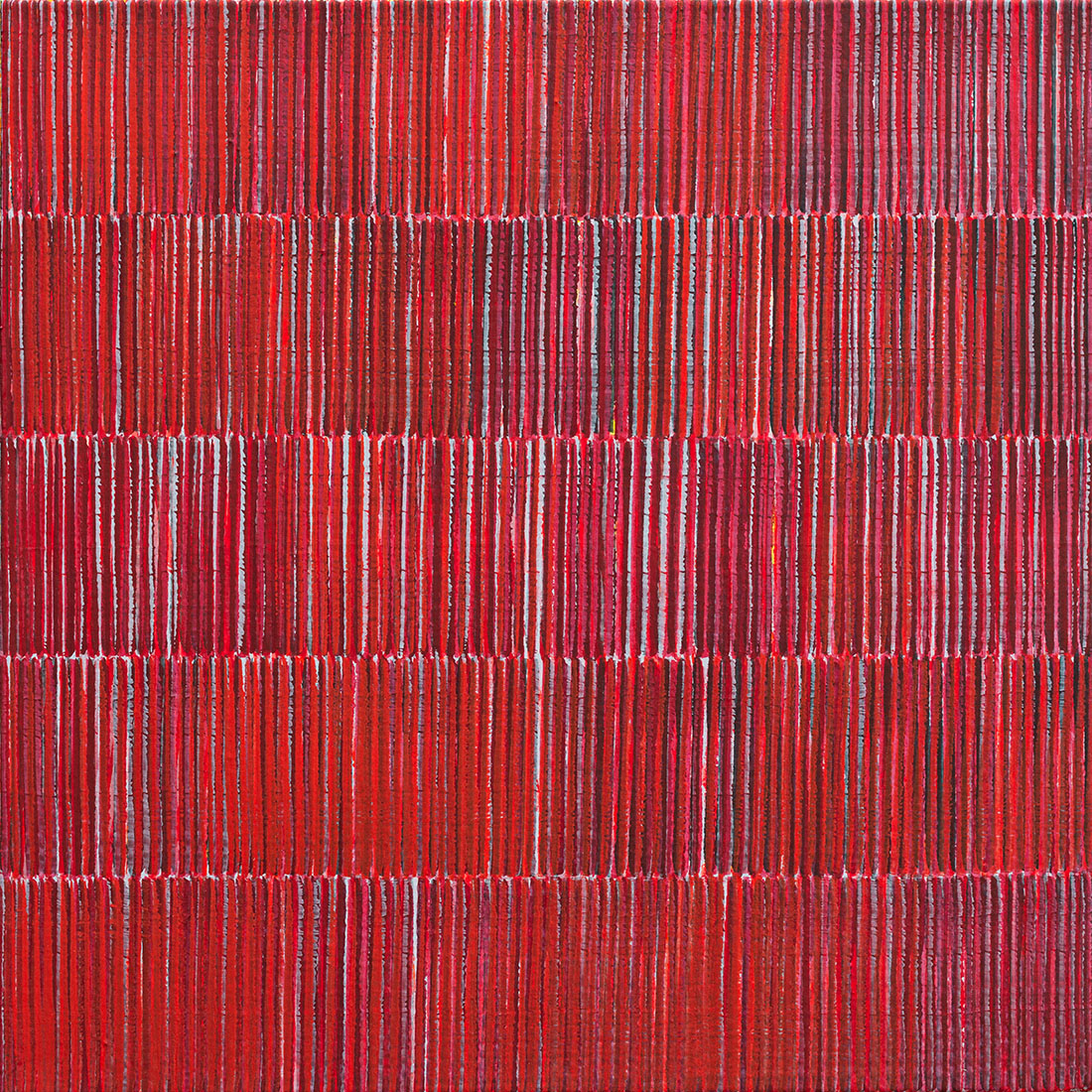 Nikola Dimitrov, Kleine Komposition Rot I, 2019, Pigmente, Bindemittel auf Leinwand, 40 × 40 cm