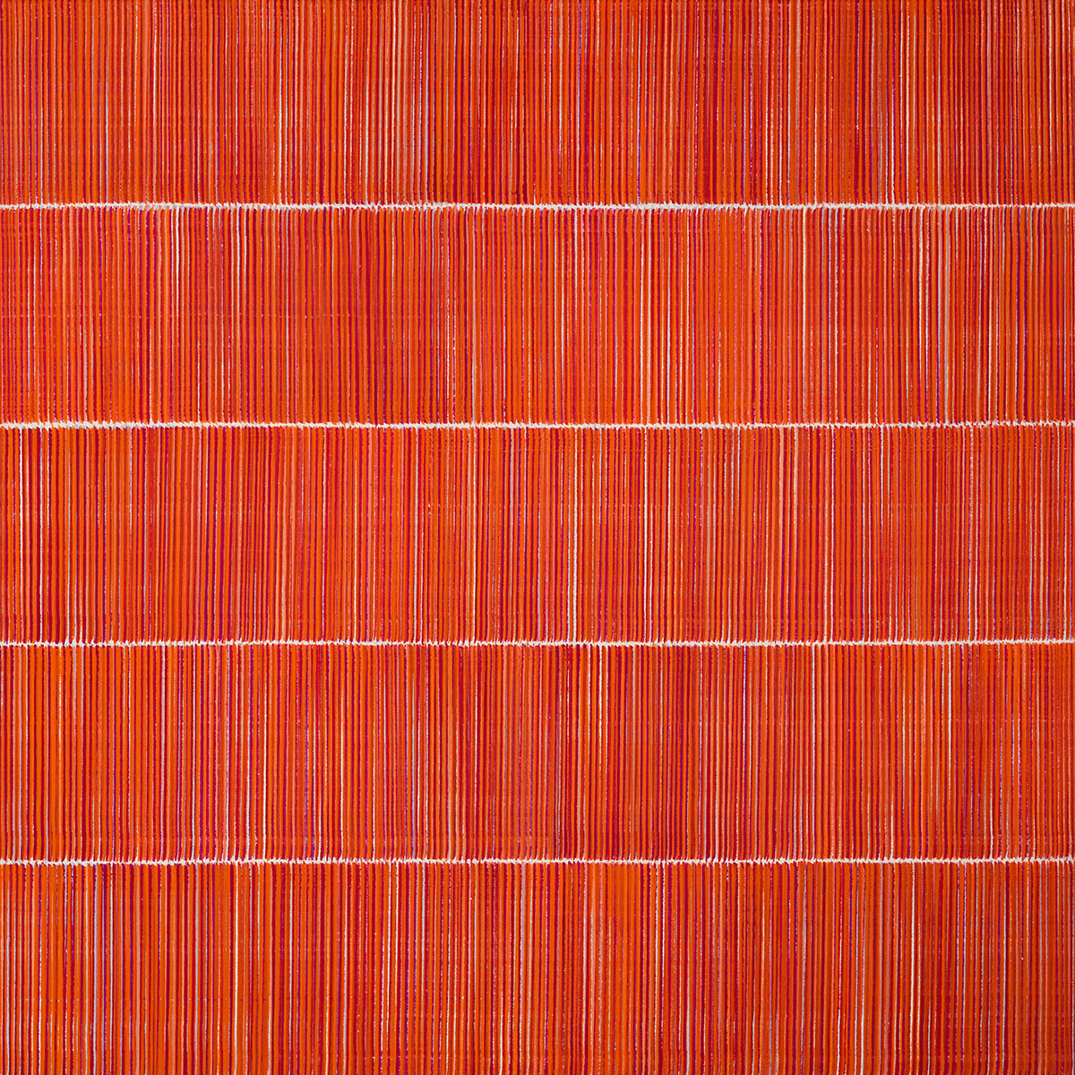 Nikola Dimitrov, RoterKlangRaum III, 2022, Pigmente, Bindemittel auf Leinwand, 100  100 cm