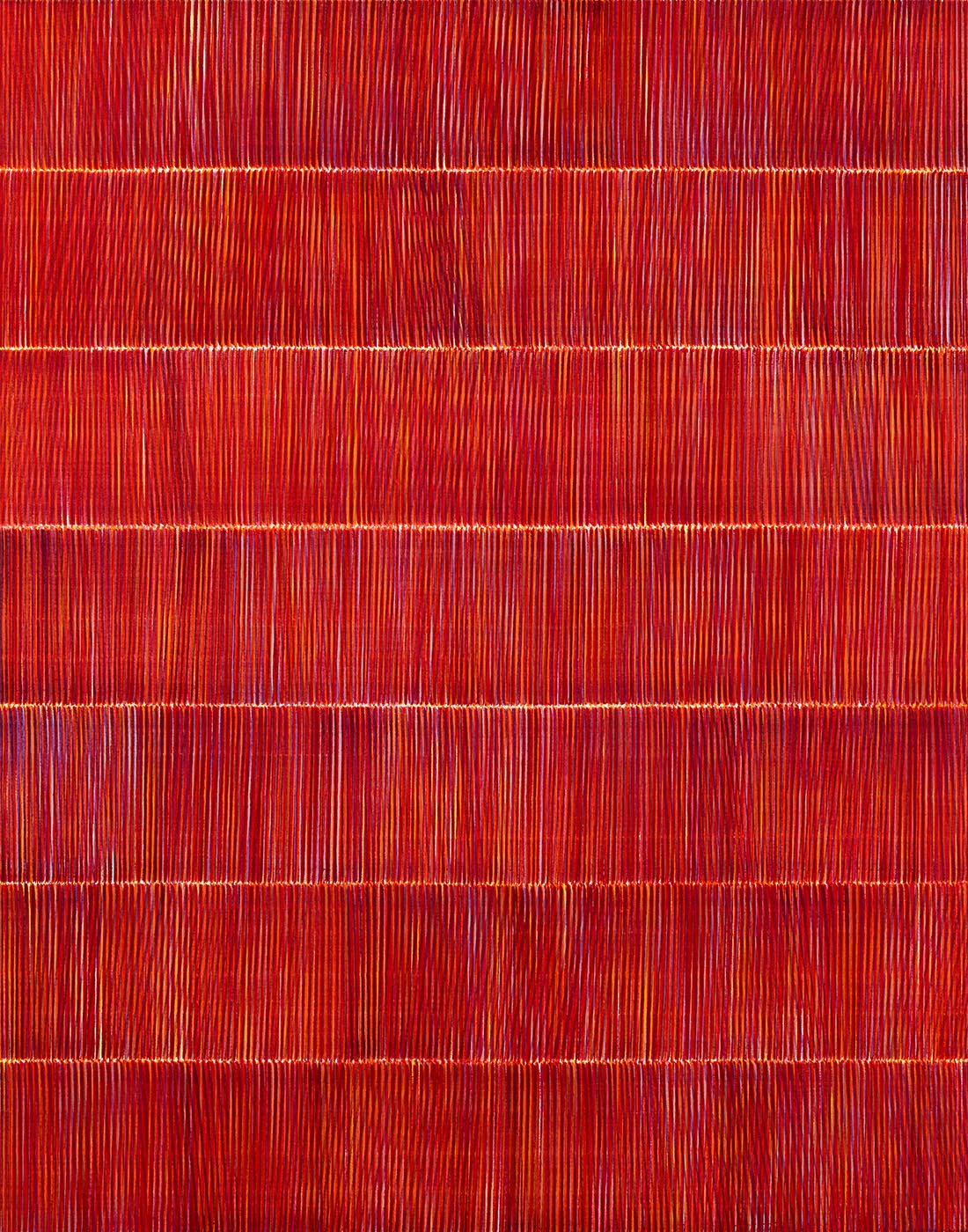 Nikola Dimitrov, Rot im Rhythmus I, 2022, Pigmente, Bindemittel auf Leinwand, 140  110 cm