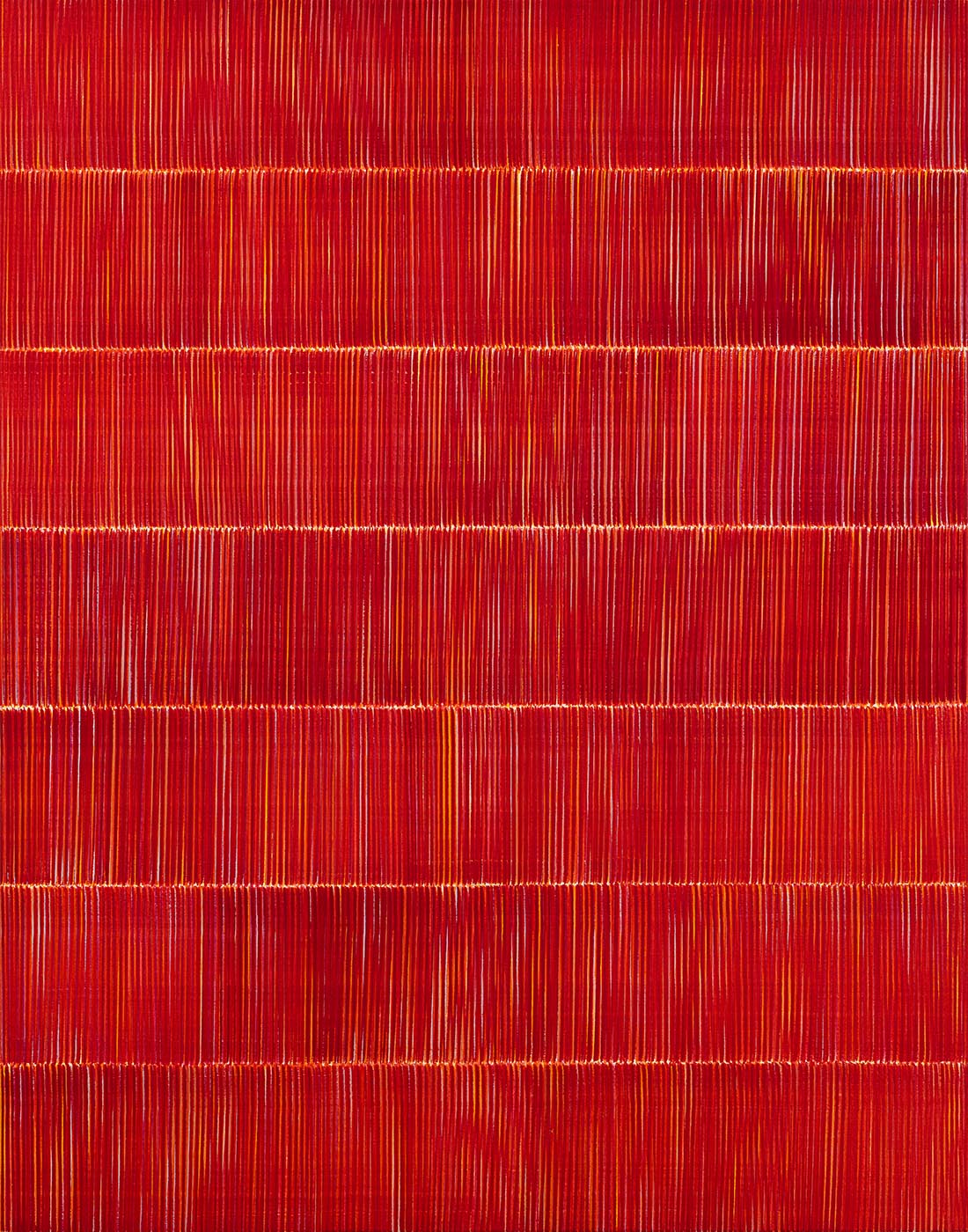 Nikola Dimitrov, Rot im Rhythmus II, 2022, Pigmente, Bindemittel auf Leinwand, 140  110 cm