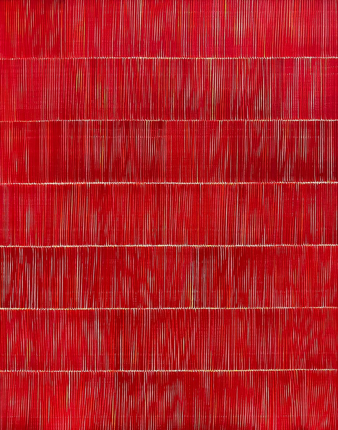 Nikola Dimitrov, Rot im Rhythmus IV, 2022, Pigmente, Bindemittel auf Leinwand, 140  110 cm