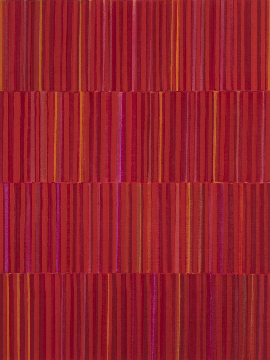 Nikola Dimitrov, Klangraum Rot II, 2023, Pigmente, Bindemittel auf Leinwand, 80  60 cm