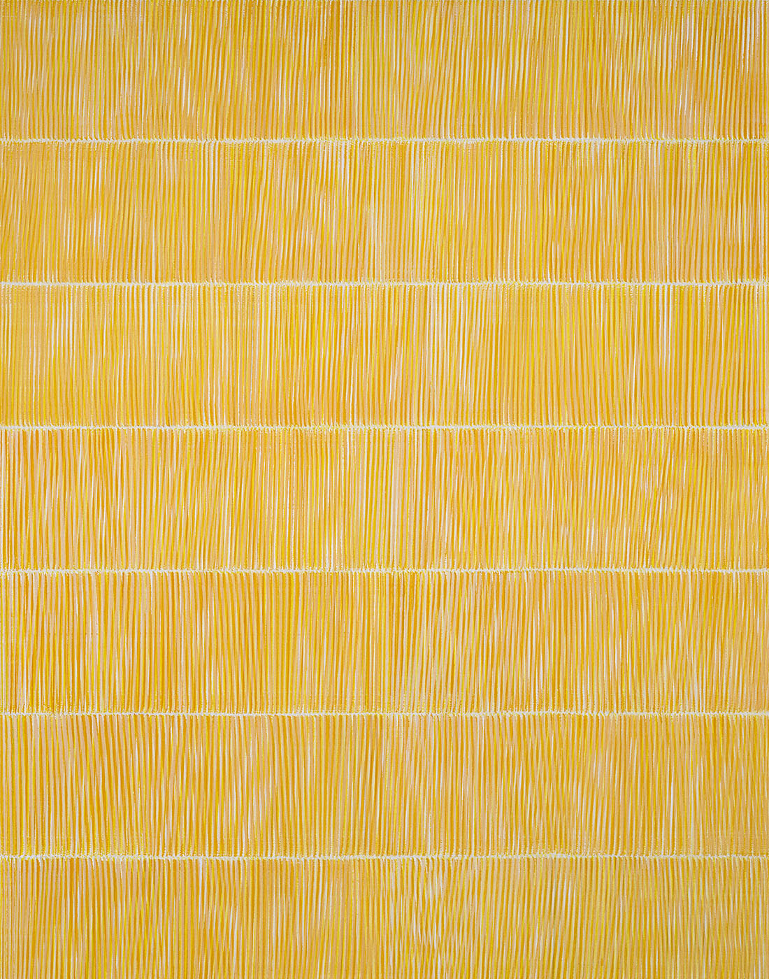 Nikola Dimitrov, Rhythmen OrangeGelb II, 2023, Pigmente, Bindemittel auf Leinwand, 140  110 cm