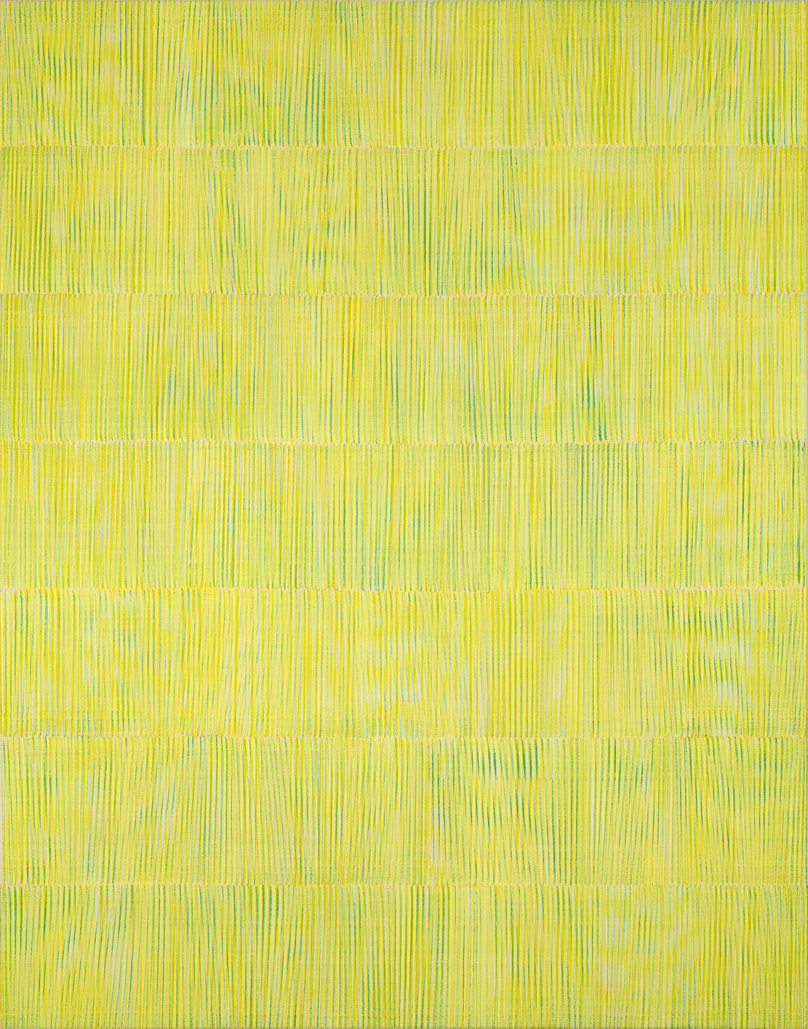 Nikola Dimitrov, FarbRhythmen GelbGrn I, 2025, Pigmente, Bindemittel auf Leinwand, 140 x 110 cm