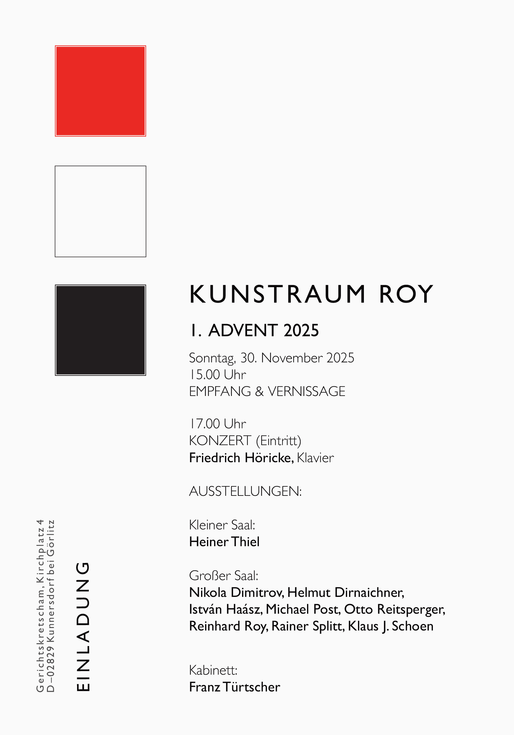 1. Advent 2025, Vernissage und Konzert, Kunstraum Roy