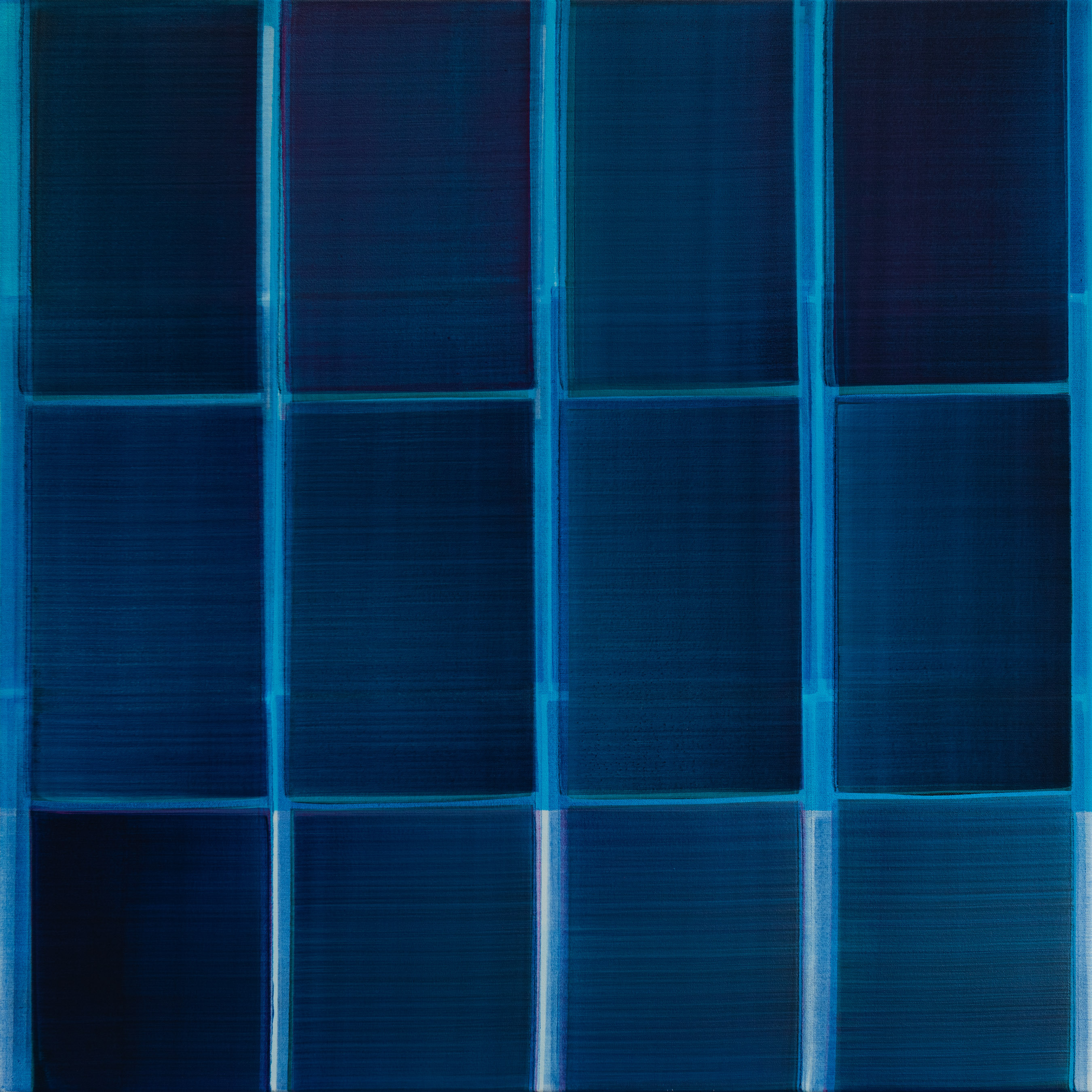 Nikola Dimitrov, BlaueFarbFelder, 2026, Pigmente, Bindemittel auf Leinwand, 110 x 110 cm