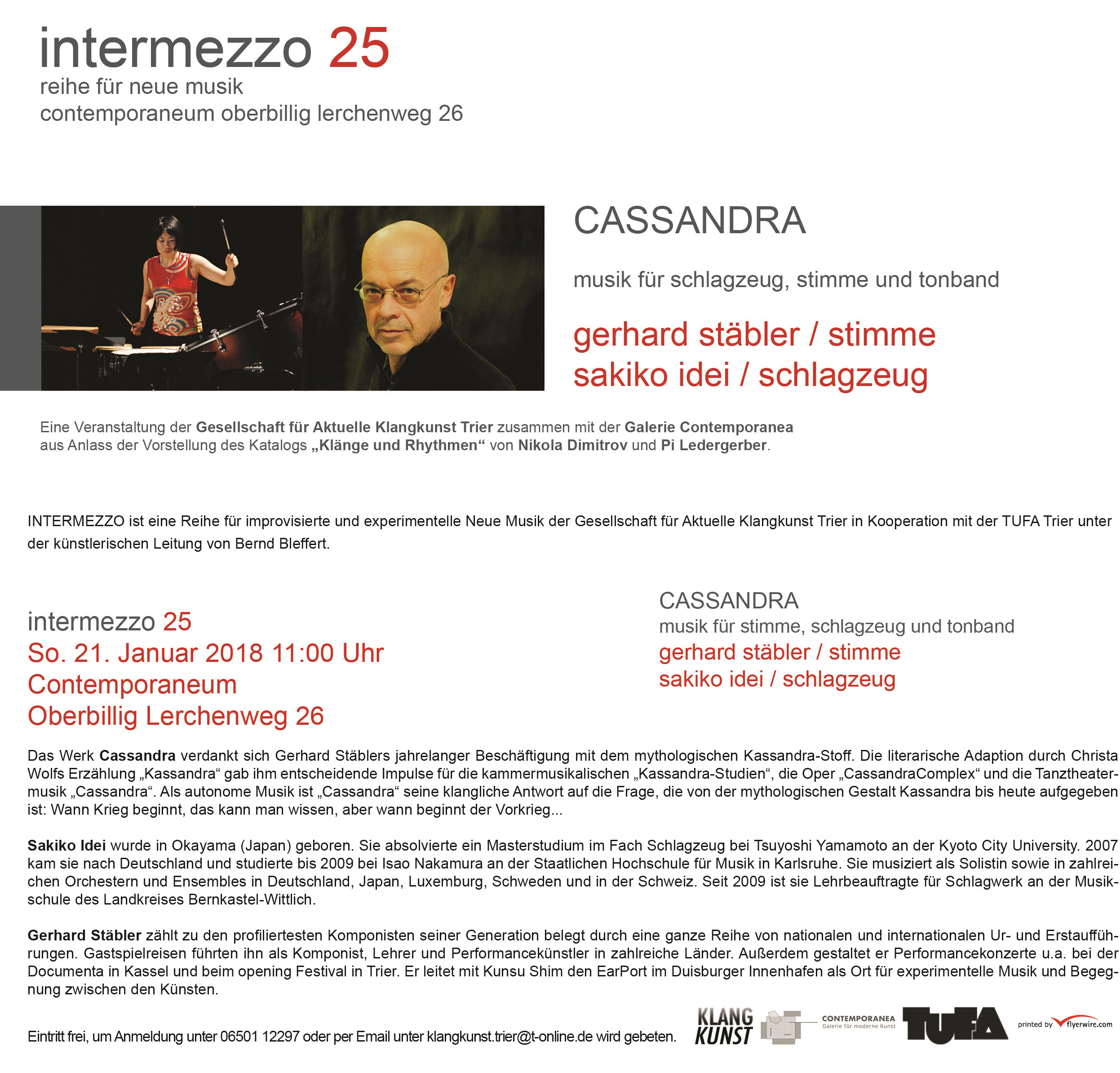 Konzertinformationen zum Intermezzo25 / Cassandra / Komposition von und mit Gerhard Stbler
